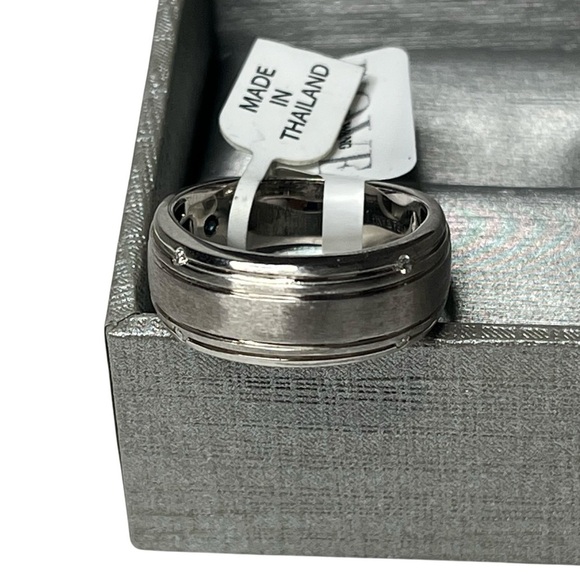 Vera Wang Men's 1/20 CT. T.W. Diamond Four Stone Wedding Band in 14K White Gold - Picture 3 of 14